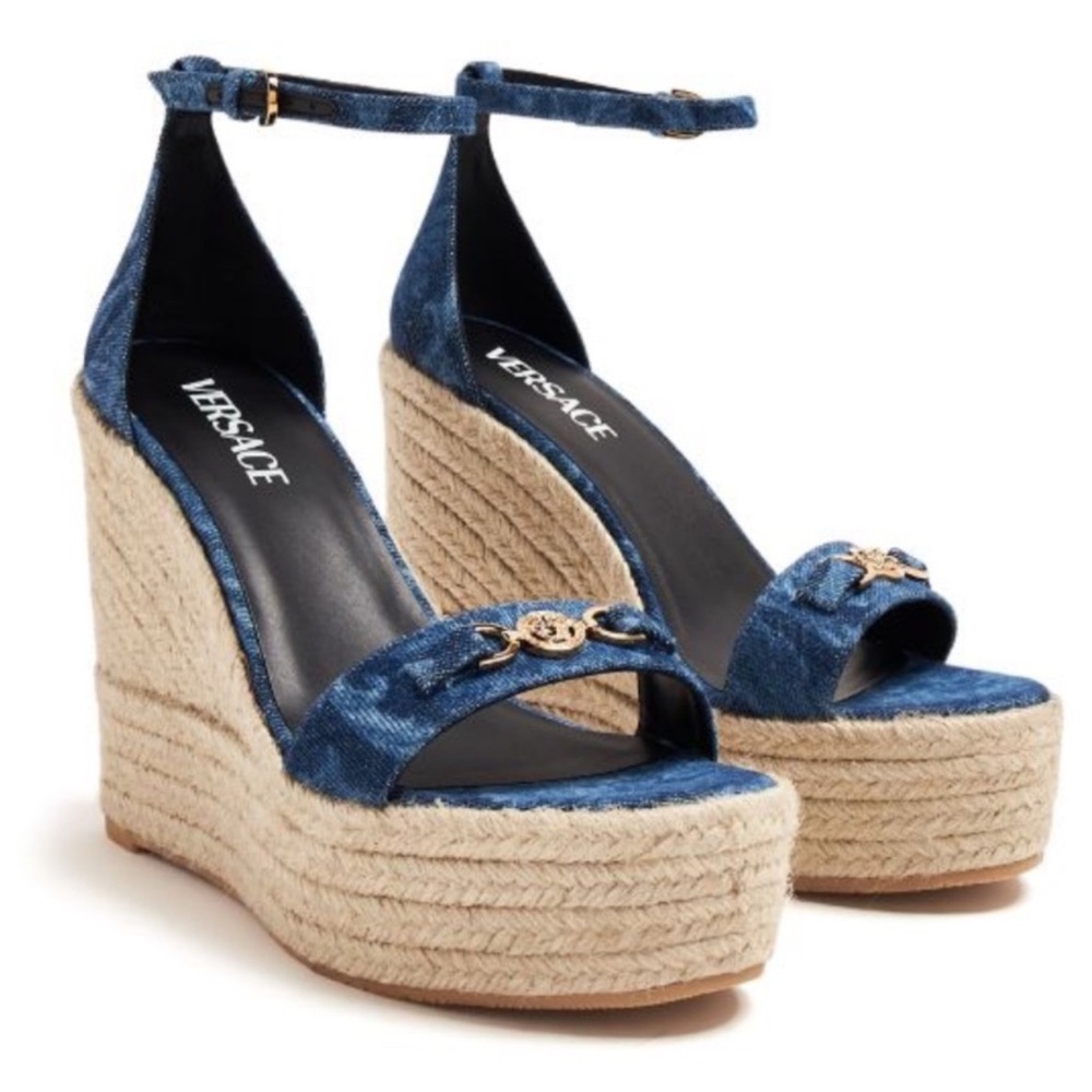 VERSACE Medusa Barocco Denim Wedge
Sandals, NWT + Box & Dust Bag
$498 $759